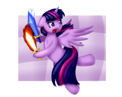 Size: 2560x2048 | Tagged: safe, artist:icy wings, twilight sparkle, alicorn, pony, g4, angry, dual wield, female, fire, high res, ice, solo, spellblade, sword, twilight sparkle (alicorn), weapon