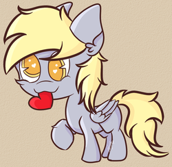 Size: 960x937 | Tagged: safe, artist:hedgehog-plant, derpy hooves, pegasus, pony, g4, :3, female, heart, heart eyes, mare, mouth hold, raised hoof, solo, wingding eyes