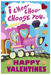 Size: 617x898 | Tagged: safe, artist:pixelkitties, derpy hooves, pegasus, pony, g4, dialogue, female, food, friendship express, male, mare, muffin, pun, simpsons did it, solo, tank engine, the simpsons, train, valentine, valentine's day card