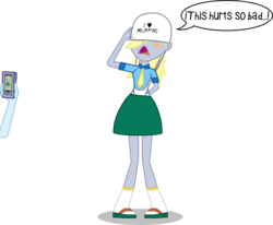 Size: 888x733 | Tagged: safe, artist:toonalexsora007, derpy hooves, rainbow dash, human, equestria girls, g4, abuse, aftermath, arm, atomic wedgie, blushing, camera, clothes, derpybuse, dialogue, embarrassed, female, humiliation, muffin, pain, panties, phone, shadow, simple background, smartphone, solo focus, transparent background, underwear, wedgie, white underwear