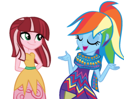 Size: 818x654 | Tagged: safe, artist:berrypunchrules, gloriosa daisy, rainbow dash, equestria girls, g4, my little pony equestria girls: legend of everfree, camp fashion show outfit, clothes, dress, duo, rainbow dash always dresses in style, simple background, transparent background