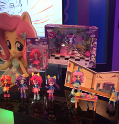 Size: 1024x1068 | Tagged: safe, fluttershy, opalescence, pinkie pie, rarity, sunset shimmer, twilight sparkle, equestria girls, g4, clothes, doll, equestria girls minis, female, irl, photo, skirt, sweater, sweatershy, toy, wondercolts