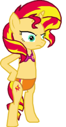 Size: 324x623 | Tagged: safe, artist:toonalexsora007, sunset shimmer, pony, g4, backwards cutie mark, bikini, bipedal, clothes, female, simple background, solo, standing, swimsuit, transparent background, unamused