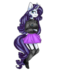 Size: 270x333 | Tagged: safe, artist:chloeprice228, rarity, unicorn, anthro, g4, clothes, cutie mark necklace, female, garter belt, garters, mary janes, pixel art, shoes, skirt, socks, solo, stockings, sweater, thigh highs, zettai ryouiki