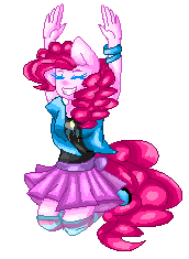 Size: 172x235 | Tagged: safe, artist:chloeprice228, pinkie pie, human, anthro, g4, female, humanized, jumping, pixel art, solo, tailed humanization