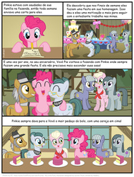 Size: 827x1089 | Tagged: safe, artist:kturtle, cloudy quartz, granny pie, igneous rock pie, limestone pie, marble pie, pinkie pie, comic:the story of granny pie, g4, comic, pie family, pie sisters, portuguese, ship:quartzrock, siblings, sisters, translation