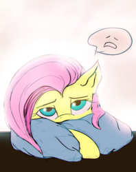 Size: 1391x1760 | Tagged: artist needed, source needed, safe, fluttershy, g4, female, glowing, lidded eyes, looking at you, portrait, sleepy, solo, tired