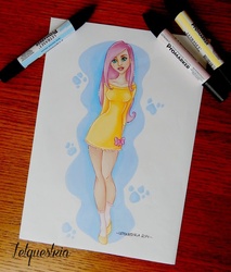 Size: 600x704 | Tagged: safe, artist:ltiachan, fluttershy, human, g4, clothes, dress, humanized, markers, traditional art