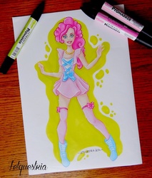 Size: 600x704 | Tagged: safe, artist:ltiachan, pinkie pie, human, g4, clothes, dress, humanized, markers, traditional art