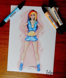 Size: 600x704 | Tagged: safe, artist:ltiachan, rainbow dash, human, female, humanized, markers, solo, traditional art