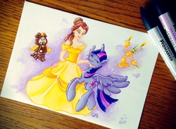 Size: 900x658 | Tagged: safe, artist:ltiachan, twilight sparkle, alicorn, pony, g4, beauty and the beast, belle, dancing, female, mare, markers, traditional art, twilight sparkle (alicorn)