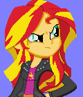 Size: 120x140 | Tagged: safe, artist:toonalexsora007, sunset shimmer, equestria girls, g4, female, m.u.g.e.n, mugen, pixel art, portrait, simple background, solo, sprite