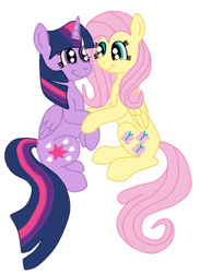 Size: 286x391 | Tagged: safe, artist:squipycheetah, fluttershy, twilight sparkle, alicorn, pegasus, pony, g4, duo, duo female, female, folded wings, lesbian, mare, ship:twishy, shipping, simple background, sitting, smiling, twilight sparkle (alicorn), white background