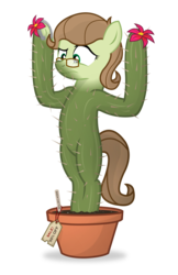 Size: 3502x5420 | Tagged: safe, artist:icaron, oc, oc only, oc:saga, cactus, frog (hoof), fused legs, horseshoes, plant, plant tf, potted plant, show accurate, simple background, solo, transformation, transparent background, underhoof, what has science done