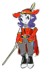 Size: 540x916 | Tagged: safe, artist:brownie-bytes, part of a set, rarity, anthro, g4, female, final fantasy, hat, rapier, red mage, solo, sword, weapon