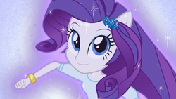 Size: 1280x720 | Tagged: safe, screencap, rarity, equestria girls, g4, my little pony equestria girls: friendship games, cute, looking at you, ponied up, raribetes, smiling, solo, sparkles, transformation