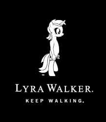 Size: 650x750 | Tagged: safe, artist:age3rcm, lyra heartstrings, anthro, unguligrade anthro, g4, animated, black and white, disturbing, dumb running ponies, female, grayscale, hand, johnnie walker, lyra doing lyra things, lyra's humans, monochrome, parody, ponified, solo, walk cycle, wat, what has science done