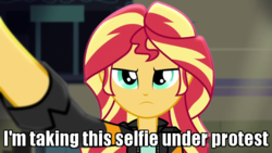 Size: 500x281 | Tagged: safe, screencap, sunset shimmer, equestria girls, g4, my little pony equestria girls: friendship games, cute, female, image macro, meme, selfie, shimmerbetes, solo