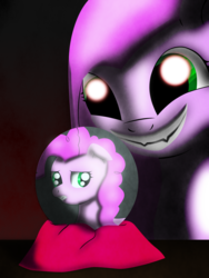 Size: 2400x3200 | Tagged: safe, artist:acleus097, pinkie pie, earth pony, pony, g4, crystal ball, high res, ominous, pinkamena diane pie, wrong eye color