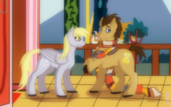 Size: 3504x2181 | Tagged: safe, artist:jopale-opal, derpy hooves, doctor whooves, time turner, pegasus, pony, g4, slice of life (episode), clothes, cute, derpabetes, doctorbetes, female, fourth doctor's scarf, high res, mare, scarf, scene interpretation, striped scarf