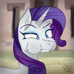 Size: 4000x4000 | Tagged: safe, artist:praxinas, rarity, pony, unicorn, g4, the cutie map, absurd resolution, aweeg*, disgusted, female, mare, puffy cheeks, scene interpretation, scrunchy face, solo