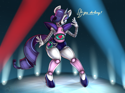 Size: 4255x3168 | Tagged: safe, artist:badgerben, rarity, robot, anthro, plantigrade anthro, g4, clothes, cosplay, costume, fabulous, female, hair over one eye, high res, looking at you, mettaton, mettaton ex, open mouth, raribot, rariton, solo, undertale
