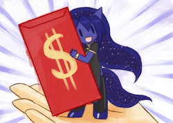 Size: 1209x860 | Tagged: safe, artist:howxu, princess luna, anthro, unguligrade anthro, g4, chibi, chinese new year, female, hand, howxu's handling, red envelope, solo