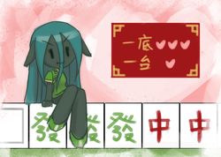 Size: 1209x860 | Tagged: safe, artist:howxu, queen chrysalis, anthro, unguligrade anthro, g4, chibi, chinese new year, female, floppy ears, mahjong, solo