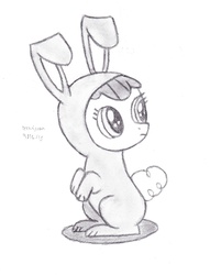 Size: 3538x4638 | Tagged: safe, artist:drchrisman, apple bloom, g4, adorabloom, bunny bloom, bunny costume, clothes, cute, female, monochrome, sketch, solo, traditional art