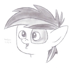 Size: 1993x1856 | Tagged: safe, artist:drchrisman, pipsqueak, earth pony, g4, colt, foal, male, monochrome, open mouth, portrait, sketch, solo, traditional art