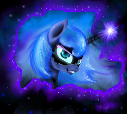 Size: 2000x1800 | Tagged: safe, artist:vanezaescobedo, nightmare moon, princess luna, alicorn, pony, g4, angry, corrupted, gritted teeth, magic, nightmare luna, solo, transformation