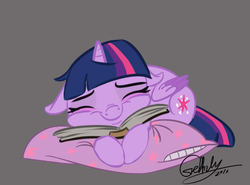 Size: 523x386 | Tagged: safe, artist:rutkotka, twilight sparkle, alicorn, pony, g4, book, cute, female, floppy ears, mare, pillow, sleeping, solo, that pony sure does love books, twiabetes, twilight sparkle (alicorn)