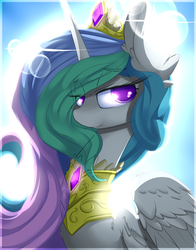 Size: 2000x2550 | Tagged: safe, artist:madacon, princess celestia, alicorn, pony, g4, backlighting, crepuscular rays, female, high res, lens flare, mare, smiling, solo