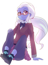 Size: 600x810 | Tagged: safe, artist:caibaoreturn, sugarcoat, equestria girls, g4, my little pony equestria girls: friendship games, clothes, female, glasses, leggings, pigtails, pleated skirt, shoes, skirt, solo