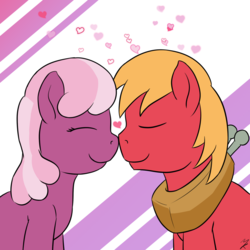 Size: 1280x1280 | Tagged: safe, artist:mkogwheel, big macintosh, cheerilee, earth pony, pony, g4, boop, heart, male, noseboop, nuzzling, ship:cheerimac, shipping, stallion, straight, valentine