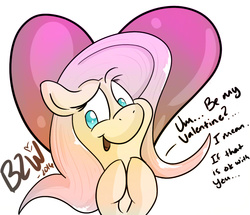Size: 964x828 | Tagged: safe, artist:bow2yourwaifu, fluttershy, g4, female, heart, looking at you, solo, valentine's day