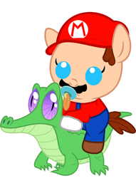 Size: 786x1027 | Tagged: safe, artist:red4567, gummy, pony, g4, baby, baby pony, crossover, cute, male, mario, pacifier, ponies riding gators, ponified, riding, super mario bros.