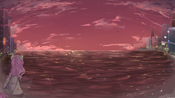 Size: 1920x1080 | Tagged: safe, artist:shellydreams, oc, oc only, ocean, scenery, scenery porn, solo, sunset