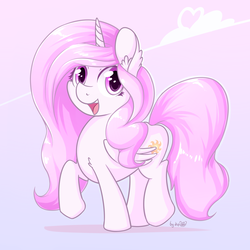Size: 1920x1920 | Tagged: safe, artist:dsp2003, princess celestia, pony, g4, cewestia, chibi, cloud, cute, diabetes, female, filly, looking at you, open mouth, pink-mane celestia, solo