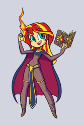 Size: 1000x1500 | Tagged: safe, artist:khuzang, sunset shimmer, equestria girls, g4, belly button, cleavage, crossover, female, fire emblem, fire emblem awakening, loincloth, magic, see-through, solo, tharja