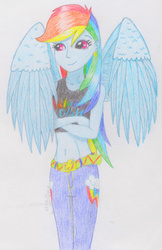 Size: 1294x1999 | Tagged: safe, artist:marta4708, rainbow dash, human, g4, belly button, female, humanized, midriff, pony coloring, solo, traditional art, winged humanization