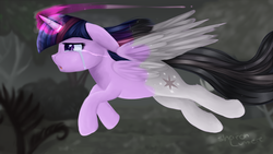 Size: 1920x1080 | Tagged: safe, artist:sugguk, twilight sparkle, alicorn, pony, g4, color loss, crying, female, magic, mare, solo, twilight sparkle (alicorn)