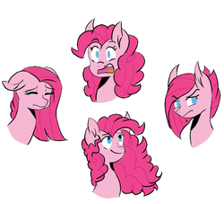 Size: 736x668 | Tagged: safe, artist:scarletskitty12, pinkie pie, g4, the cutie re-mark, apinkalypse pie, bust, collage, colored, expressions, multeity, no pupils, open mouth, pinkamena diane pie, portrait, sketch