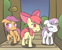 Size: 2500x2000 | Tagged: safe, artist:notten1, apple bloom, scootaloo, sweetie belle, g4, crying, cute, cutie mark crusaders, everfree forest, group, high res
