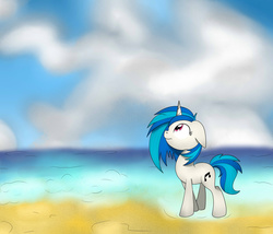 Size: 1024x878 | Tagged: safe, artist:theartistsora, dj pon-3, vinyl scratch, g4, beach, female, relaxing, solo
