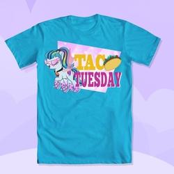 Size: 600x600 | Tagged: safe, artist:pixelkitties, sonata dusk, pony, equestria girls, g4, my little pony equestria girls: rainbow rocks, clothes, equestria girls ponified, female, food, kamina sunglasses, merchandise, ponified, shirt, solo, taco, taco tuesday