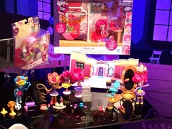 Size: 480x360 | Tagged: safe, applejack, pinkie pie, rainbow dash, equestria girls, g4, clothes, doll, dress, equestria girls minis, fall formal outfits, female, irl, photo, skirt, toy, toy fair, toy fair 2016