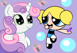 Size: 1280x875 | Tagged: safe, artist:janah19, sweetie belle, g4, bubbles (powerpuff girls), crossover, cute, the powerpuff girls