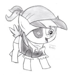 Size: 1965x2084 | Tagged: safe, artist:drchrisman, pipsqueak, g4, clothes, colt, cosplay, costume, eyepatch, foal, male, monochrome, open mouth, pirate, sketch, solo, traditional art