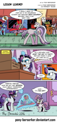 Size: 1000x2150 | Tagged: safe, artist:pony-berserker, minuette, rarity, sweetie belle, oc, oc:longhaul, oc:silver sickle, oc:southern comfort, oc:stirling silver, pony, unicorn, g4, bowling ball, comic, dialogue, duct tape, female, hat, levitation, magic, siblings, sisters, speech bubble, sweetie fail, tape, telekinesis